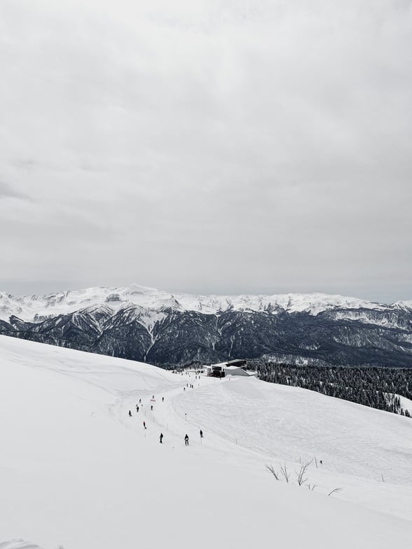 Snow Covered Mountain Area Under White Skies